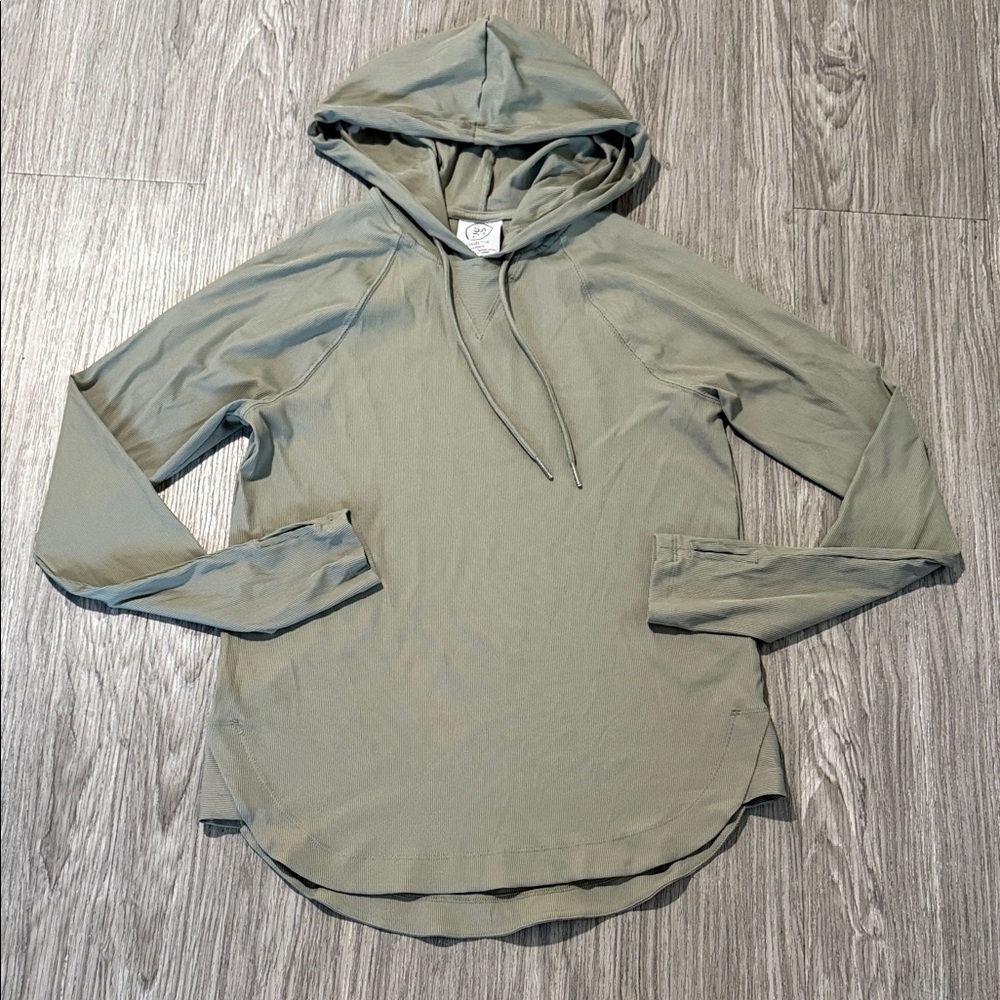 SageCollectiveWomen’sGrayHoodieThumbholes, Ribbed 4-Way Stretch Pullover XS